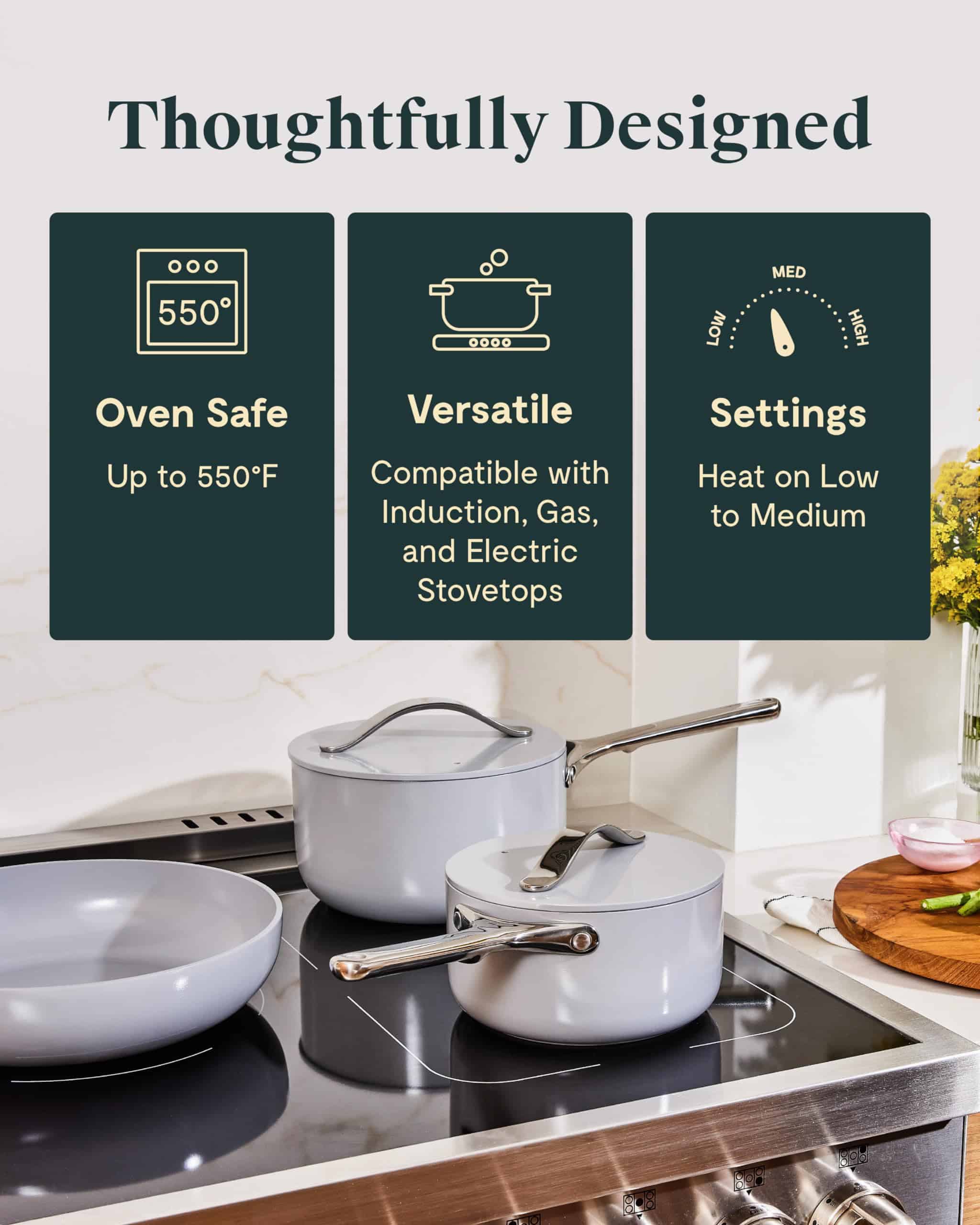 Caraway Nonstick Ceramic Cookware Set (12 Piece) Pots, Pans, 3 Lids and Kitchen Storage - Cream
