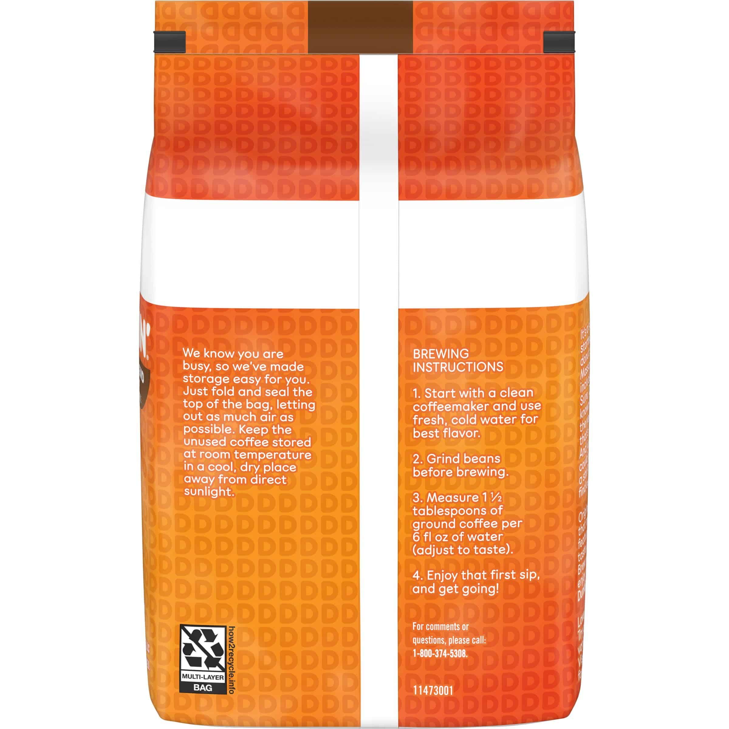 Dunkin' Original Blend Medium Roast Whole Bean Coffee, 18 Ounces (Pack of 6)