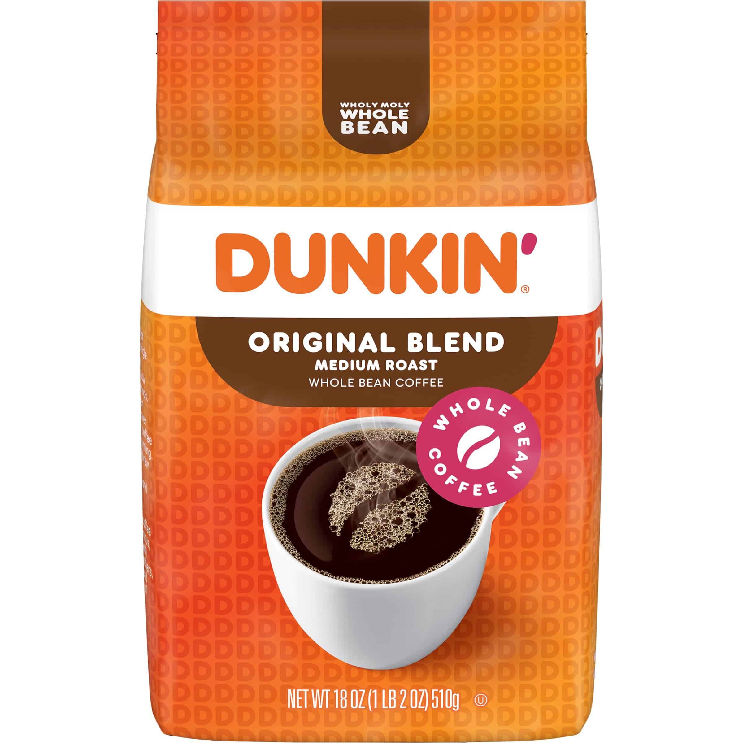 Dunkin' Original Blend Medium Roast Whole Bean Coffee, 18 Ounces (Pack of 6)