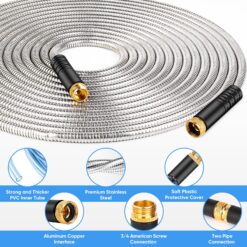 Itsonestep Garden Hose 50 FT, Metal Stainless Steel Water Hose with 10 Function Nozzles