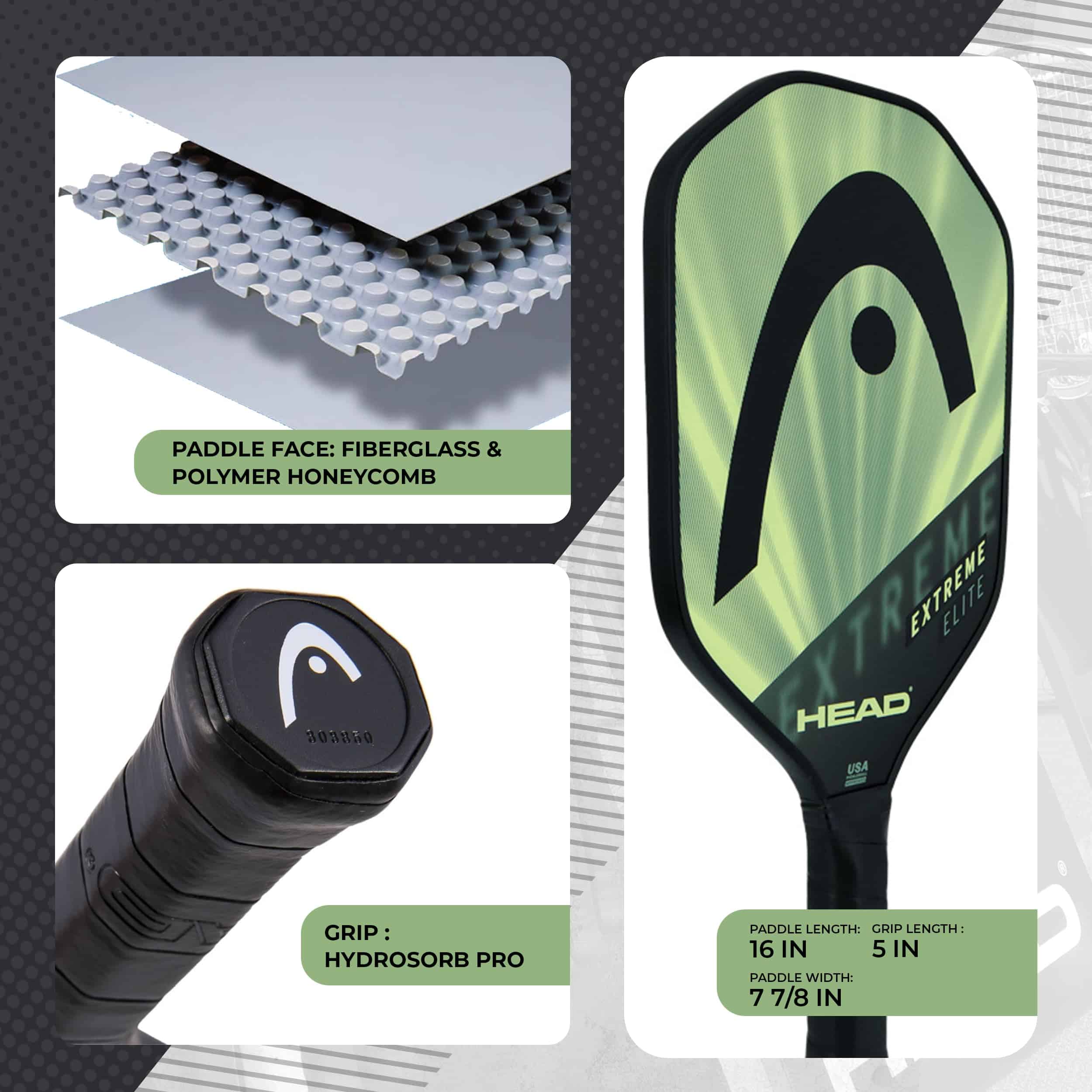 Head Extreme Elite Fiberglass Paddle with Honeycomb Polymer Core & Comfort Grip