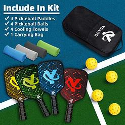 YILLOG Pickleball Paddles, USAPA Approved Pickleball Paddle Set of 4, Fiberglass Surface Pickleball Set, 4 Pickleball Balls