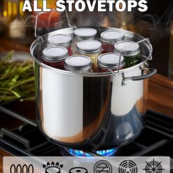 Cook N Home Water Bath Canner with Jar Rack & Glass Lid, Professional Stainless Steel Canning Pot 20 Quart