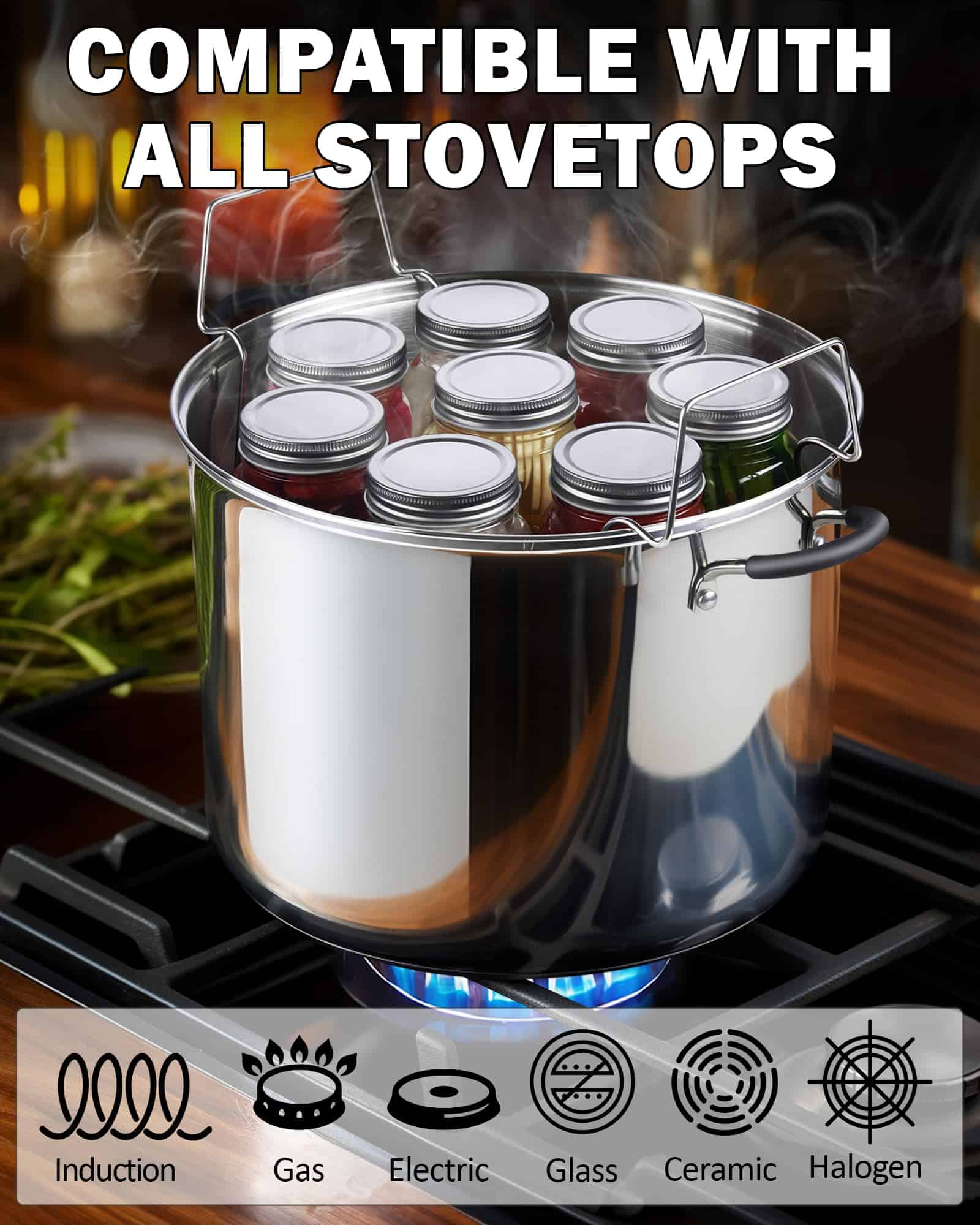 Cook N Home Water Bath Canner with Jar Rack & Glass Lid, Professional Stainless Steel Canning Pot 20 Quart