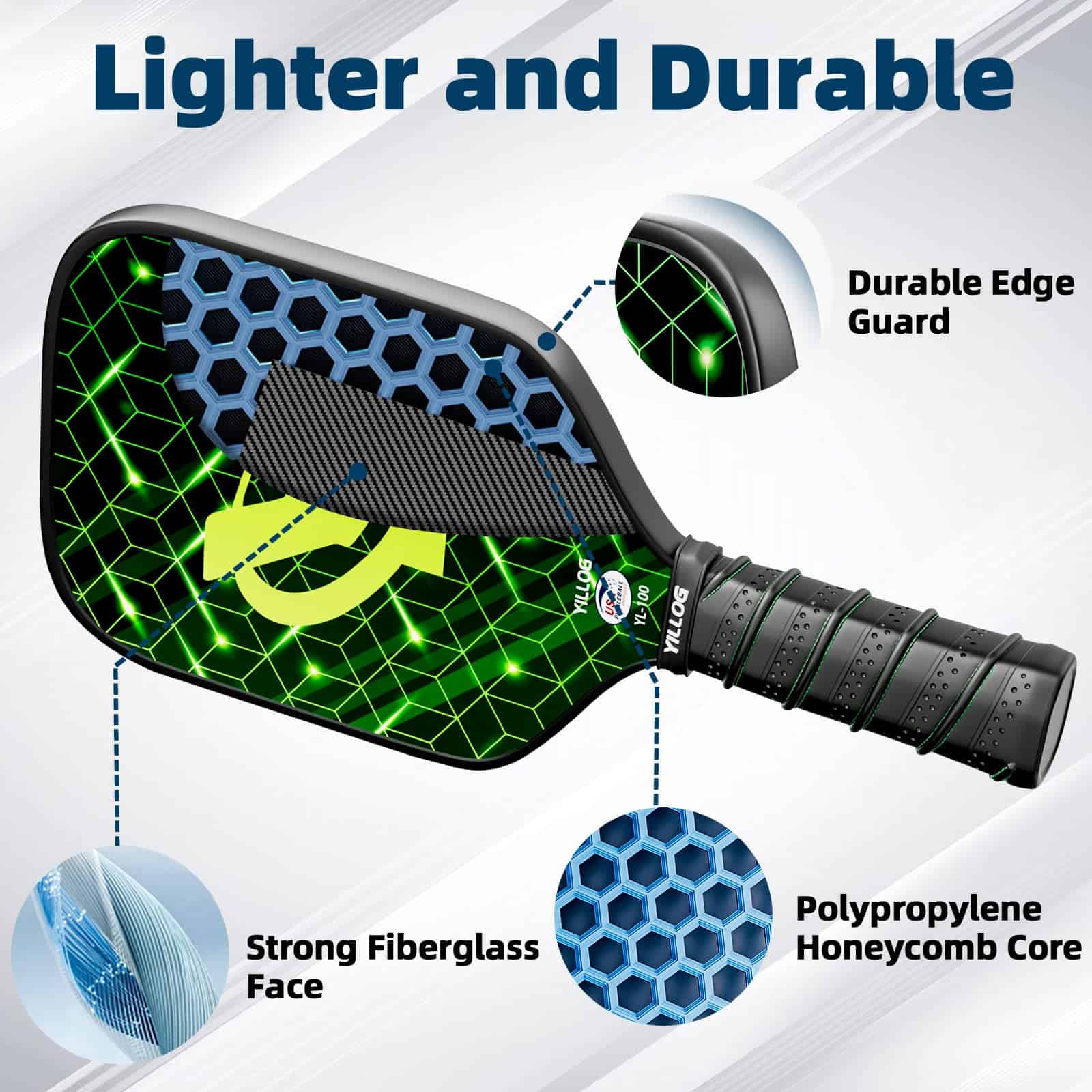 YILLOG Pickleball Paddles, USAPA Approved Pickleball Paddle Set of 4, Fiberglass Surface Pickleball Set, 4 Pickleball Balls