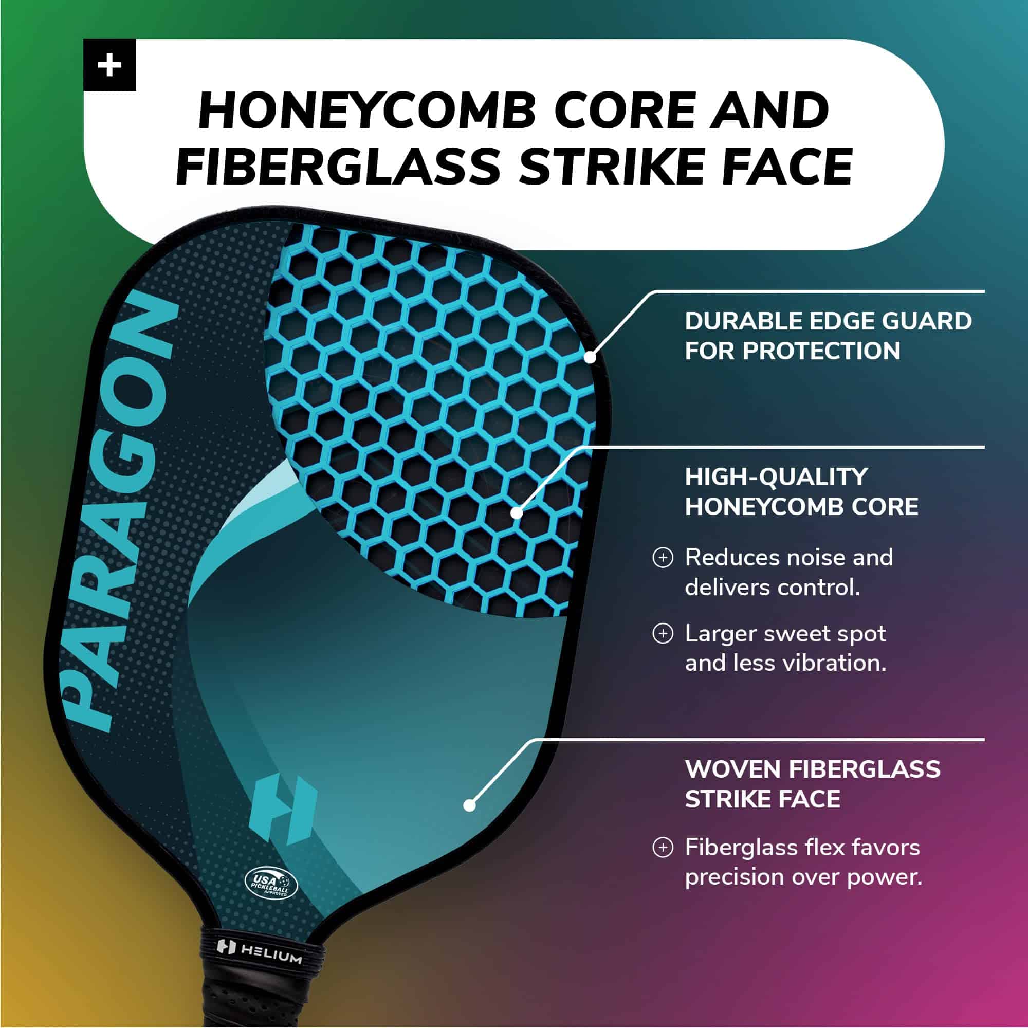 Helium Pickleball Paddles Set of 4 - USAPA Certified - Graphite Fiberglass Surface, Lightweight Honeycomb Core