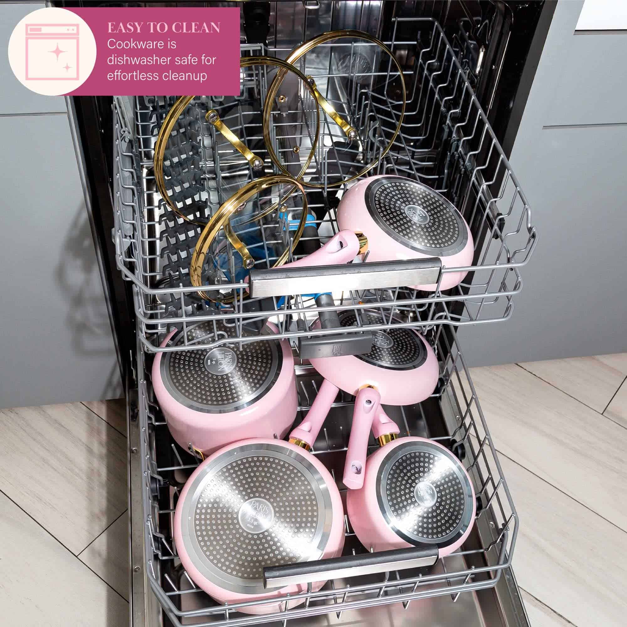 Paris Hilton Epic Nonstick Pots and Pans Set, Dishwasher Safe Cookware Set, 12-Piece, Pink