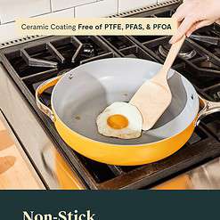 Caraway Nonstick Ceramic Cookware Set (12 Piece) Pots, Pans, 3 Lids and Kitchen Storage - Cream