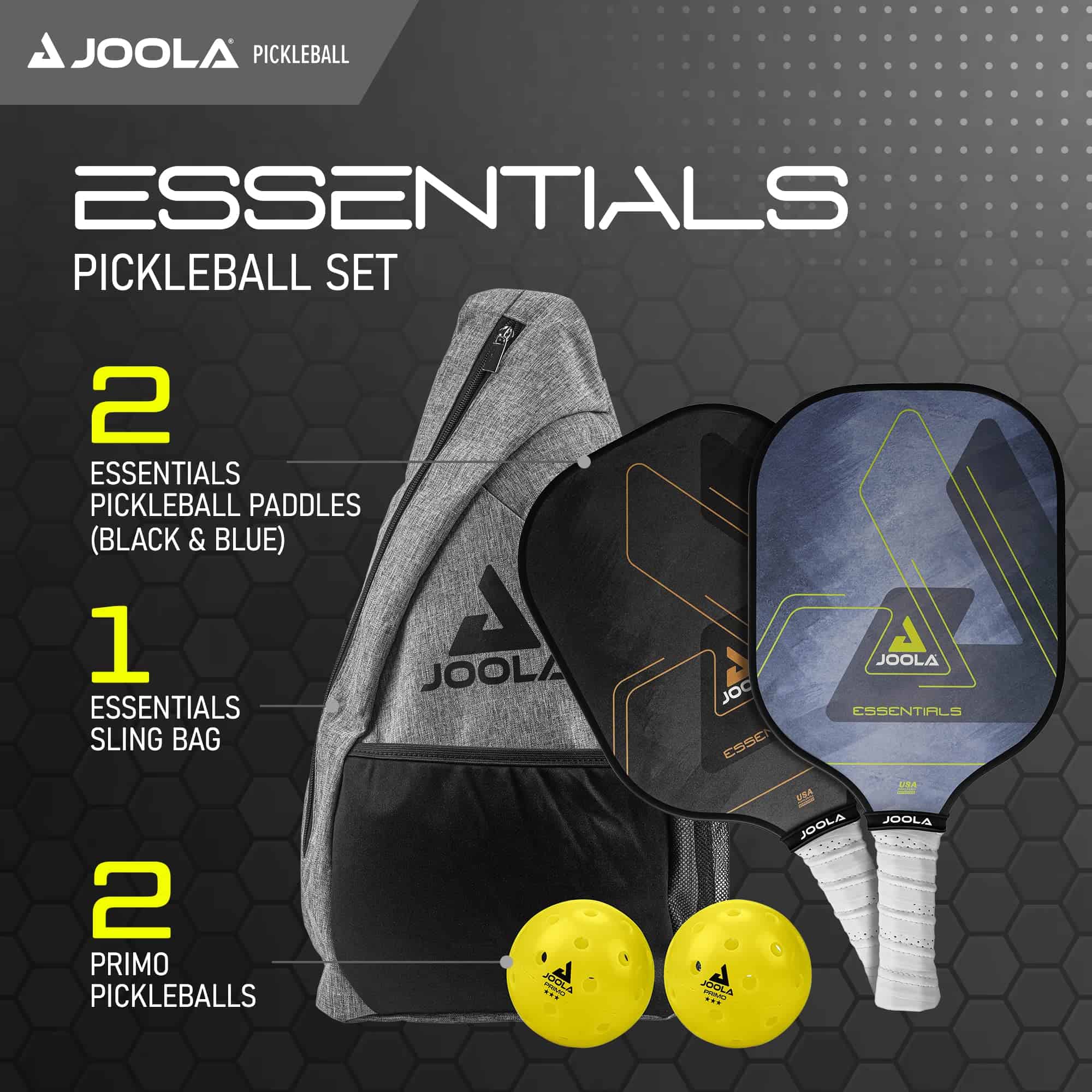 JOOLA Essentials Pickleball Paddles with Reinforced Fiberglass Surface and Honeycomb Polypropylene Core