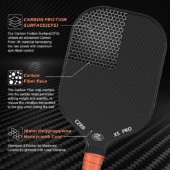 CZRR Pickleball Paddle, USA Pickleball Approved, 3K Raw Carbon Fiber Surface (CFS) High Grit & Spin, 16MM-1PC
