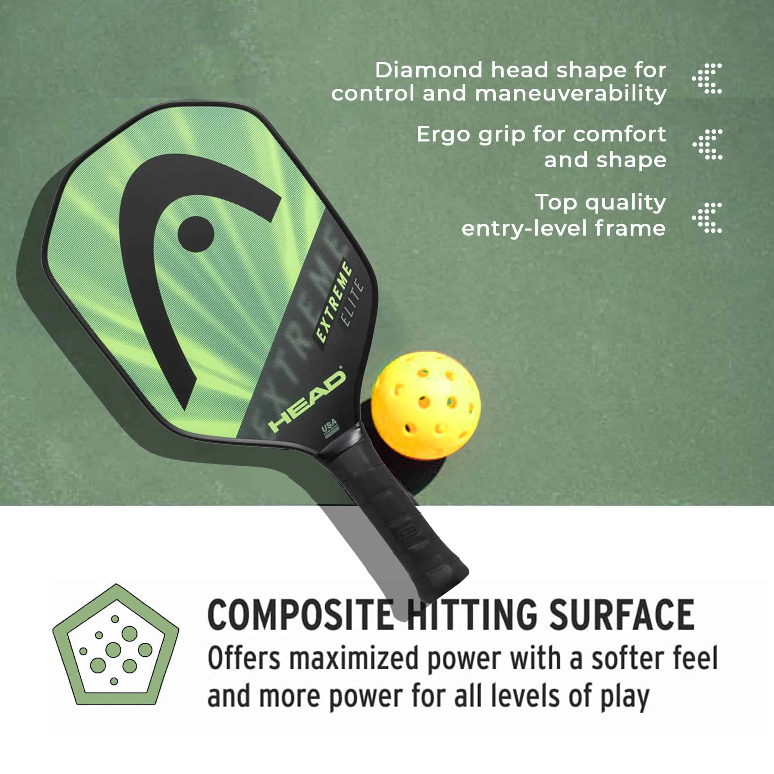 Head Extreme Elite Fiberglass Paddle with Honeycomb Polymer Core & Comfort Grip
