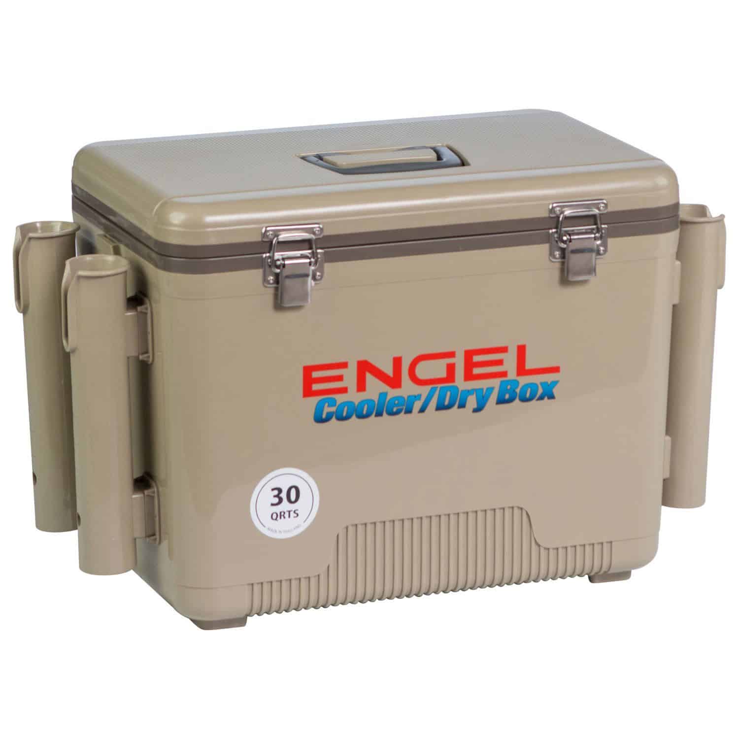 Engel Coolers 30 Quart Leak Proof Insulated Cooler Drybox with 4 Rod Holders