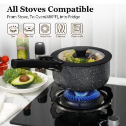 SODAY 15Pcs Pots and Pans Set Non Stick, Cookware Sets with Detachable Handle, Black