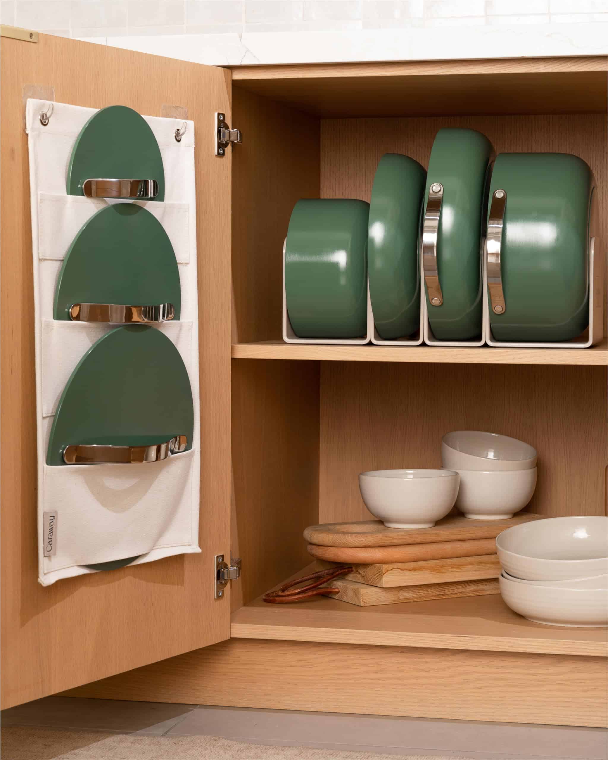 Caraway Nonstick Ceramic Cookware Set (12 Piece) Pots, Pans, 3 Lids and Kitchen Storage - Cream