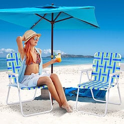Costway 6pcs Folding Beach Chair Camping Lawn Webbing Chair Lightweight 1 Position Blue