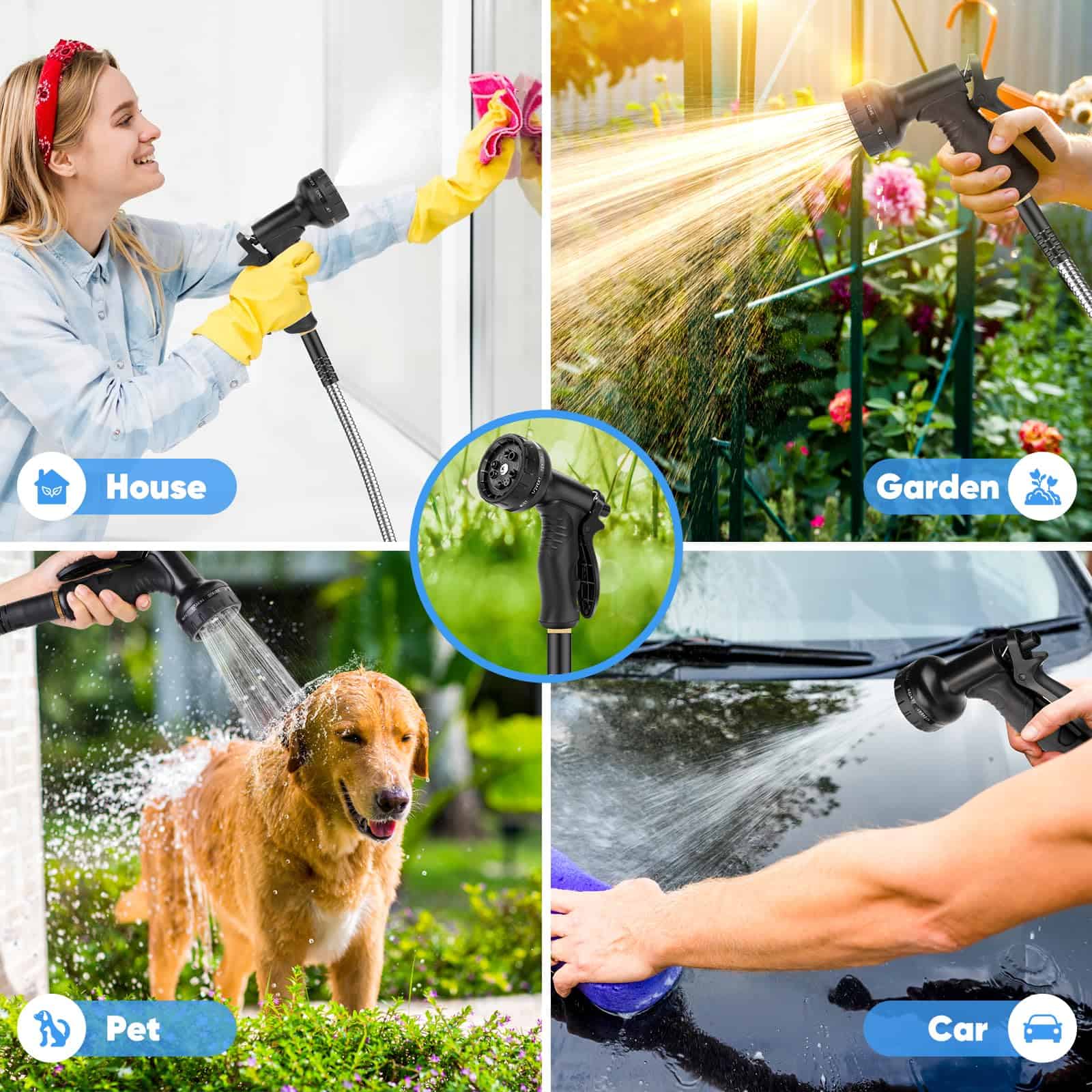 Itsonestep Garden Hose 50 FT, Metal Stainless Steel Water Hose with 10 Function Nozzles