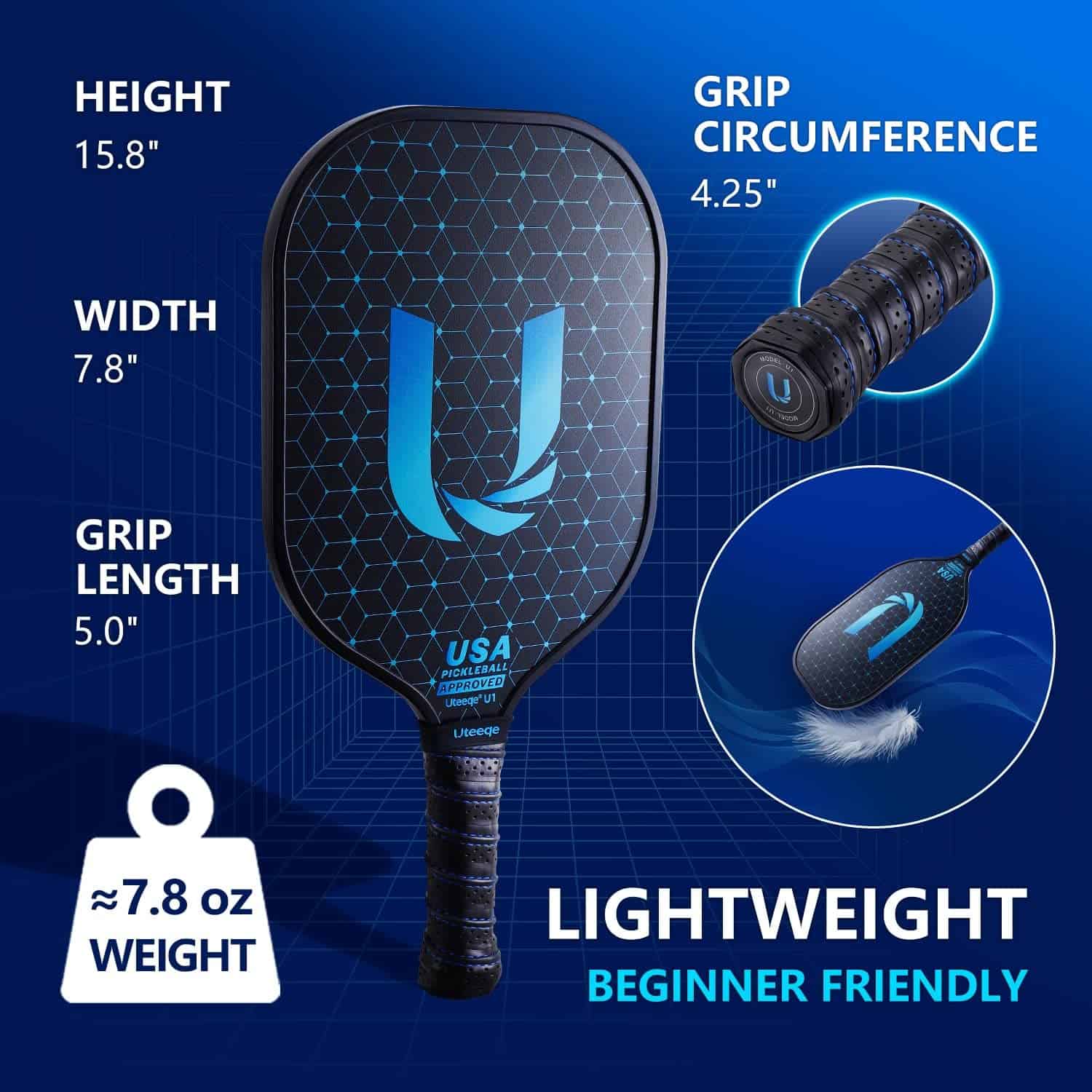 Uteeqe Pickleball Paddles Set of 2 - Graphite Surface with High Grit & Spin