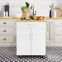 Shintenchi Kitchen Island Cart with Storage, Rolling Side Table on Wheels, White