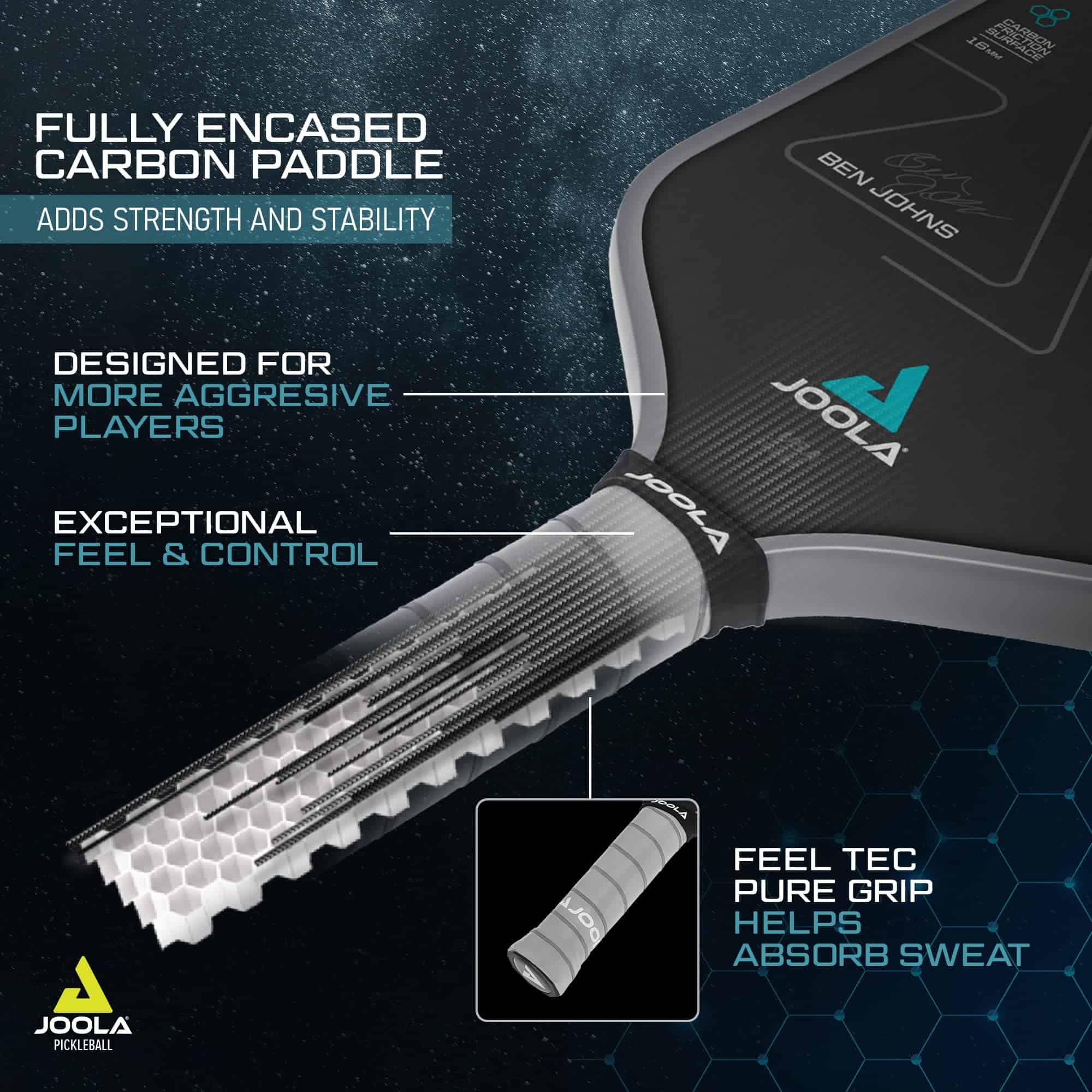 JOOLA Ben Johns Perseus Pickleball Paddle with Charged Surface Technology for Increased Power & Feel