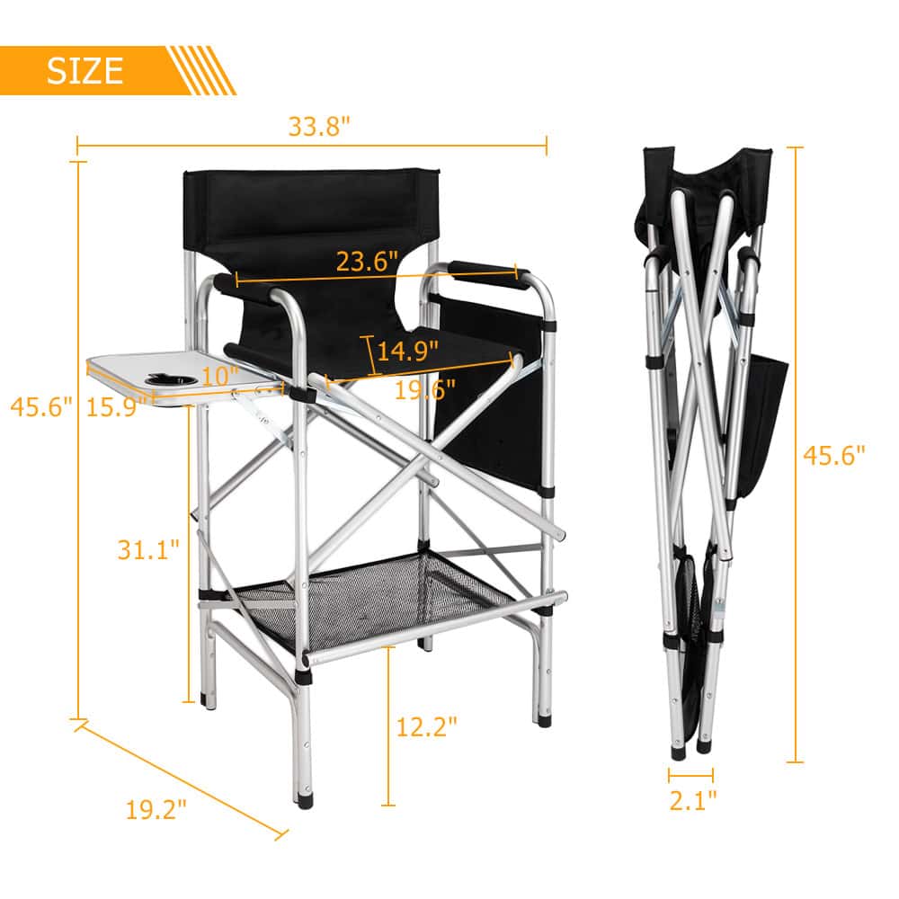 Omysalon 2 PCS 31" Tall Upgraded Director Makeup Artist Chair, Aluminum Frame Supports 300 lbs, Folding Portable,33.8" L x 19.2" W x 45.6" H