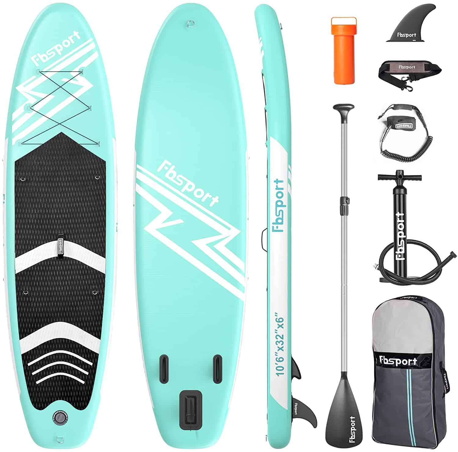 FBSPORT Inflatable Paddle Board, 11' Stand Up Paddleboard with Durable SUP Accessories & Carry Bag, Mint Green