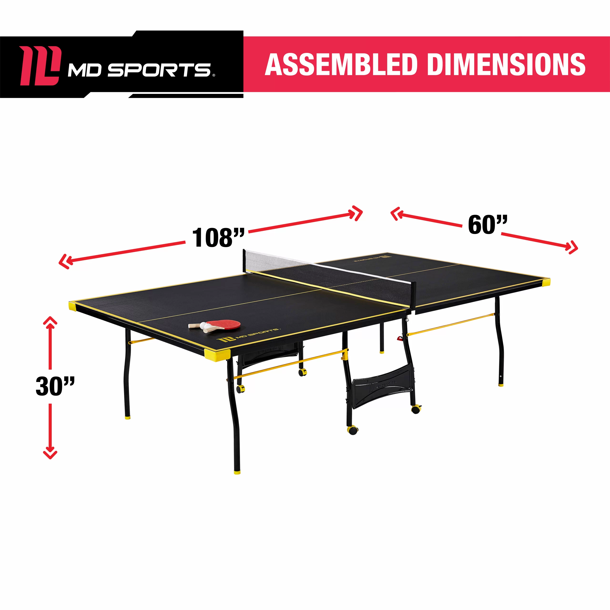 MD Sports Official Size Table Tennis Table - Black/Yellow
