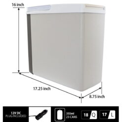 Slim Compact P20 Thermoelectric Iceless 12V Cooler Warmer, 17L / 18 qt Portable Travel Fridge, Grey and White, Made in North America