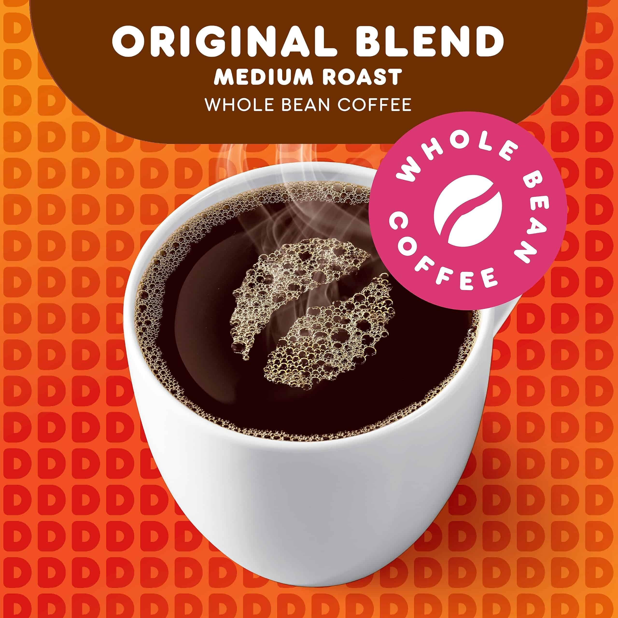 Dunkin' Original Blend Medium Roast Whole Bean Coffee, 18 Ounces (Pack of 6)