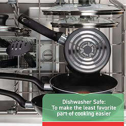T-fal Initiatives Nonstick Cookware Set 18 Piece, Oven Broiler Safe 350F, Dishwasher Safe, Red
