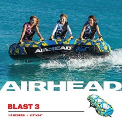 Airhead BLAST 3 Inflatable Open Top 3-Person Towable Waterskiing Towables Tube, Tropical Blue