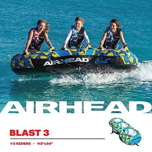 Airhead BLAST 3 Inflatable Open Top 3-Person Towable Waterskiing Towables Tube, Tropical Blue