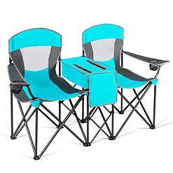 Gymax Folding 2-person Camping Chairs Double Sunshade Chairs w/ Canopy Turquoise, Adult