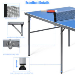Topbuy Folding Mid-Size Kids Ping-Pong Tennis Table with 1 Net/2 Bats/3 Ping-Pong Ball