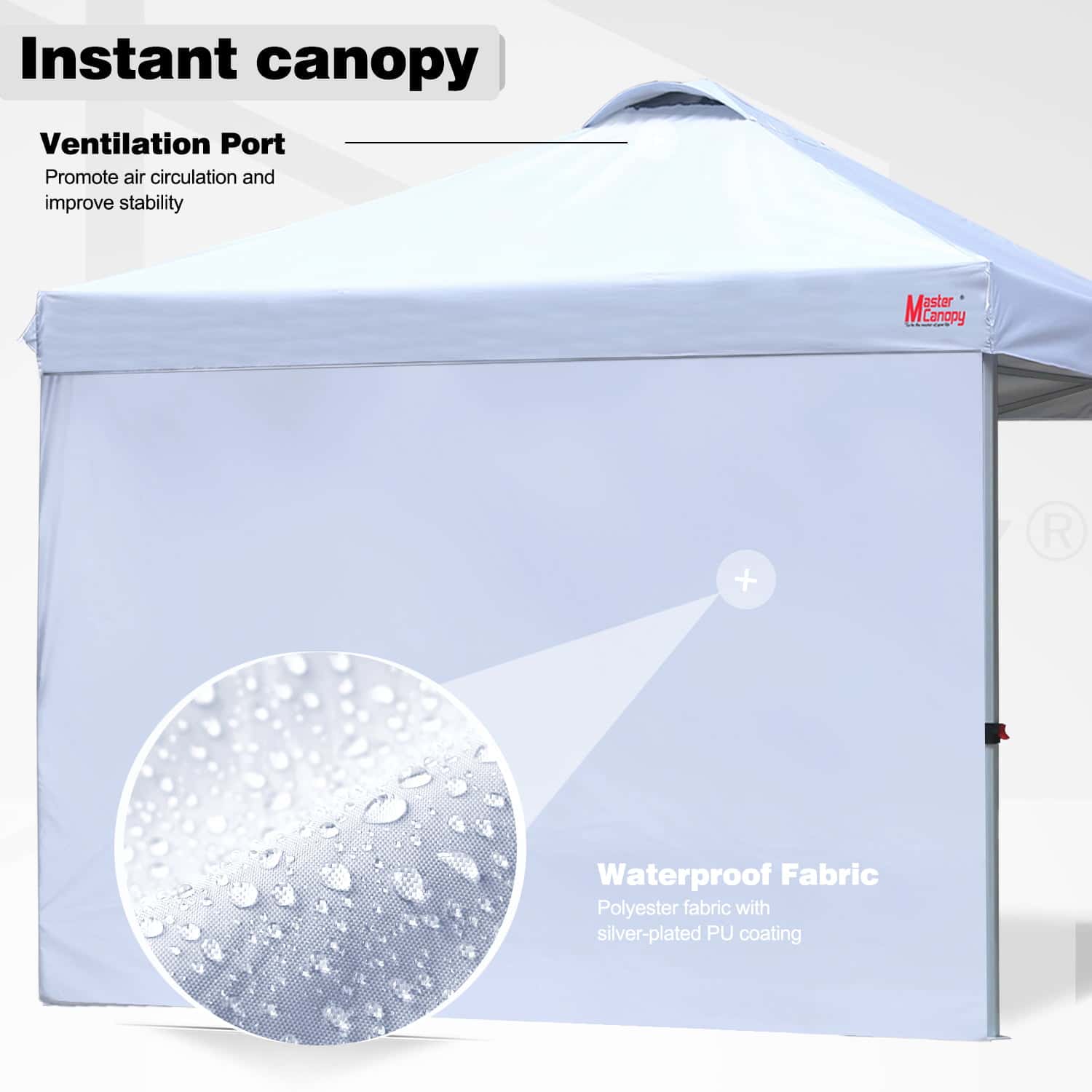 MASTERCANOPY 10' x 10' Easy Pop Up Canopy Instant Shelter with 1 Sidewall, White
