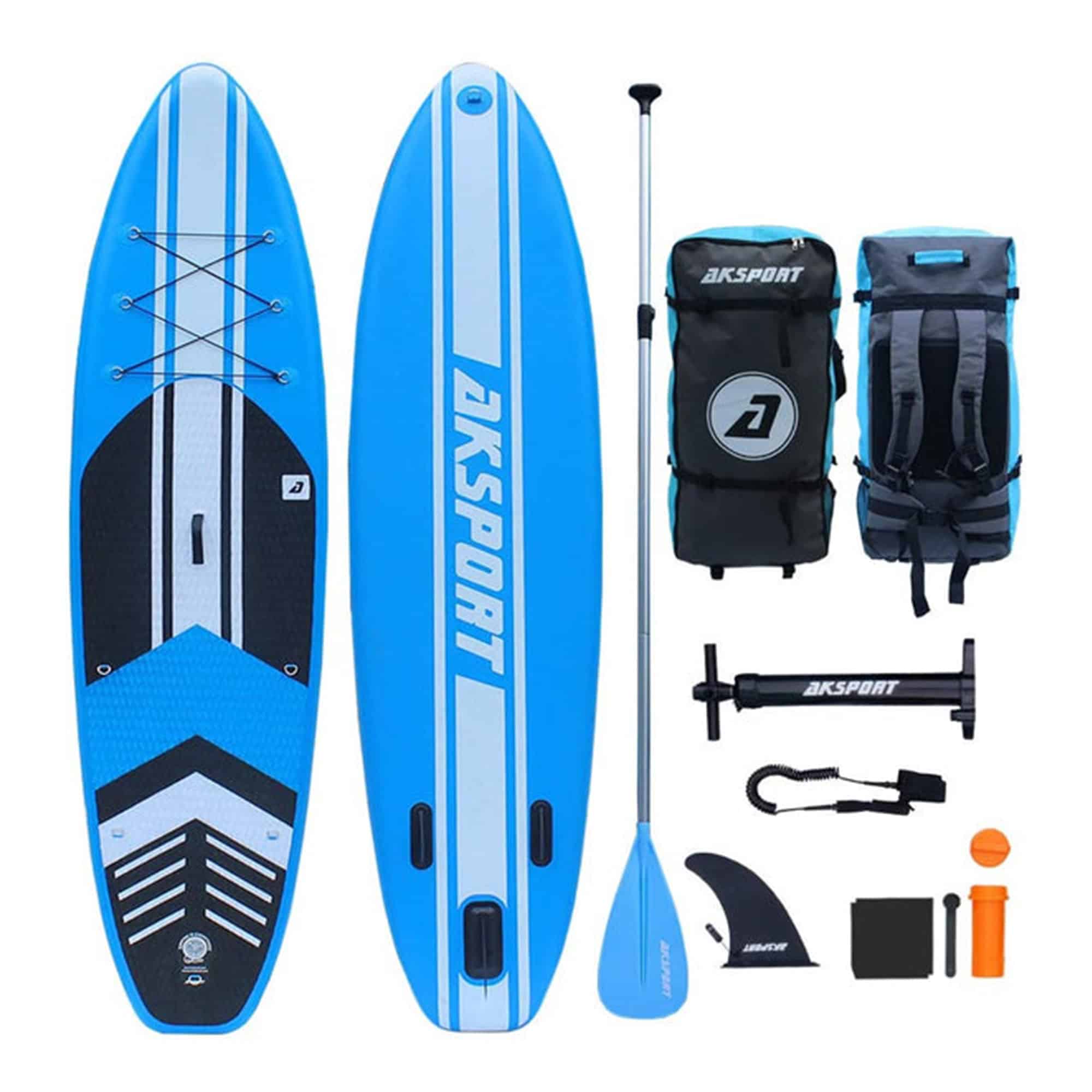AKSPORT 10'6"x32"x6" Inflatable All Around Stand Up Paddle Board Kit, Blue