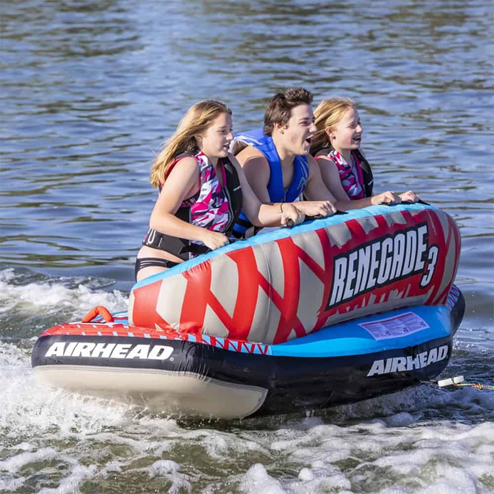 Airhead Renegade 3 Person Inflatable Towable Water Tube Kit with Boat Rope & Pump