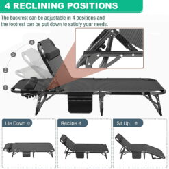 Slsy 4-Fold Portable Sleeping Cots Bed with 2 Sided Mattress & Pillow, Adjustable 4-Position Folding Lounge Chair, Folding Camping Cot