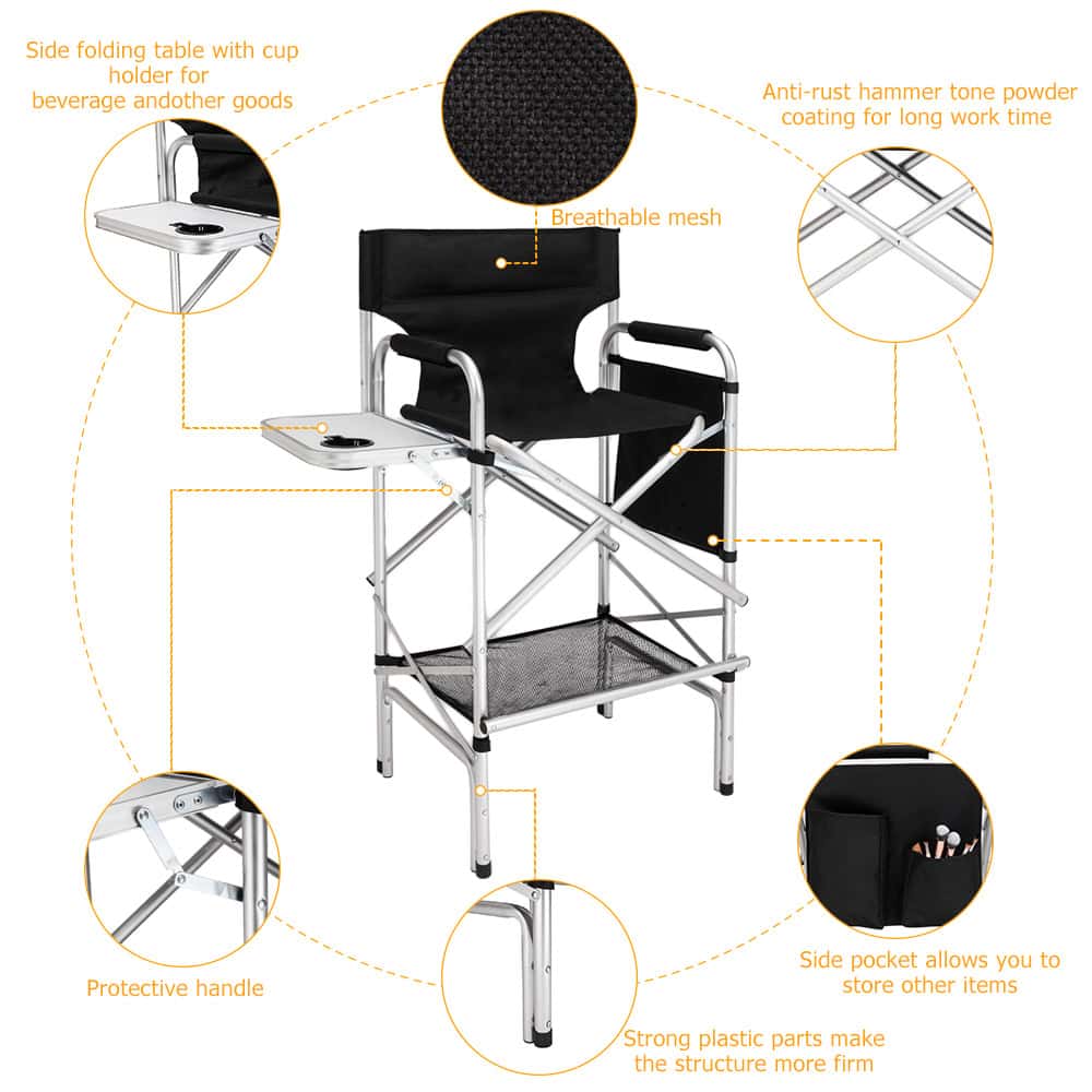 Omysalon 2 PCS 31" Tall Upgraded Director Makeup Artist Chair, Aluminum Frame Supports 300 lbs, Folding Portable,33.8" L x 19.2" W x 45.6" H