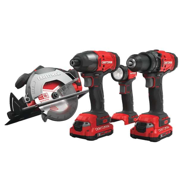 CRAFTSMAN CMCK401D2 V20 4-Tool 20-volt Max Power Tool Combo Kit Case (2 Li-ion Batteries Included and Charger Included)