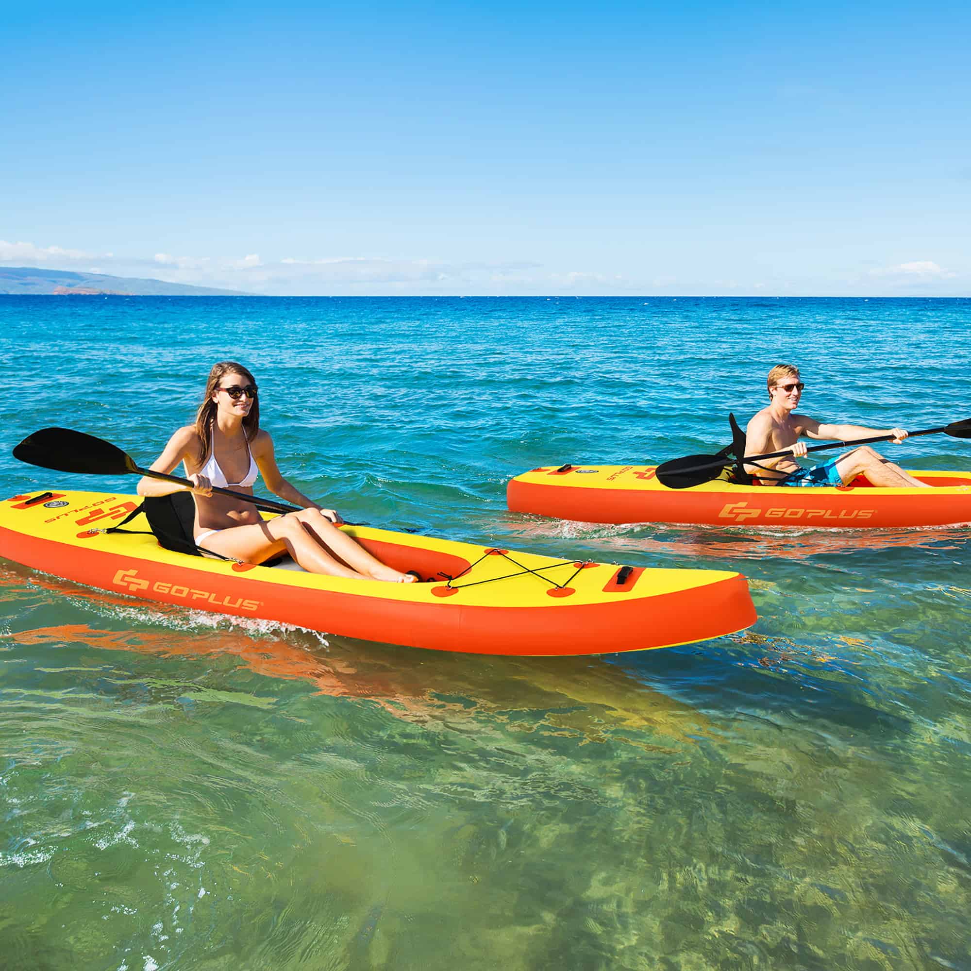 Goplus 10.8' Inflatable Kayak Set K1 1-Person Sit-On-Top Kayak with Oars Yellow