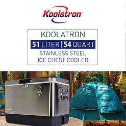 Koolatron Stainless Steel Ice Chest Beverage Cooler with Bottle Opener 51 L / 54 Quart 85 Can Capacity for Camping, Beach, RV, BBQs, Tailgating, Fishing