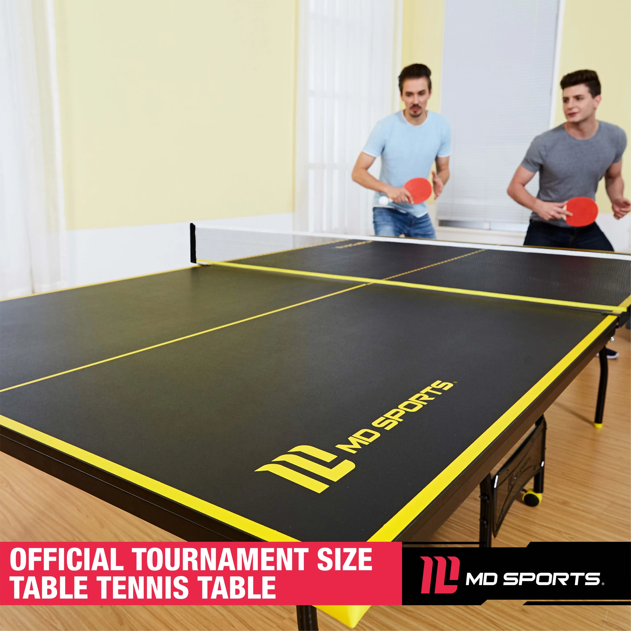 MD Sports Official Size Table Tennis Table - Black/Yellow
