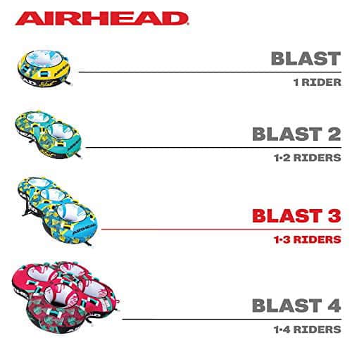 Airhead BLAST 3 Inflatable Open Top 3-Person Towable Waterskiing Towables Tube, Tropical Blue