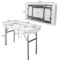 VINGLI 4 Foot Party Ice Cooler Folding Table, Portable Tailgate Camp Fishing Cleaning Table, Plastic with Matching Skirt