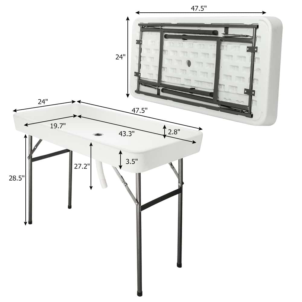 VINGLI 4 Foot Party Ice Cooler Folding Table, Portable Tailgate Camp Fishing Cleaning Table, Plastic with Matching Skirt