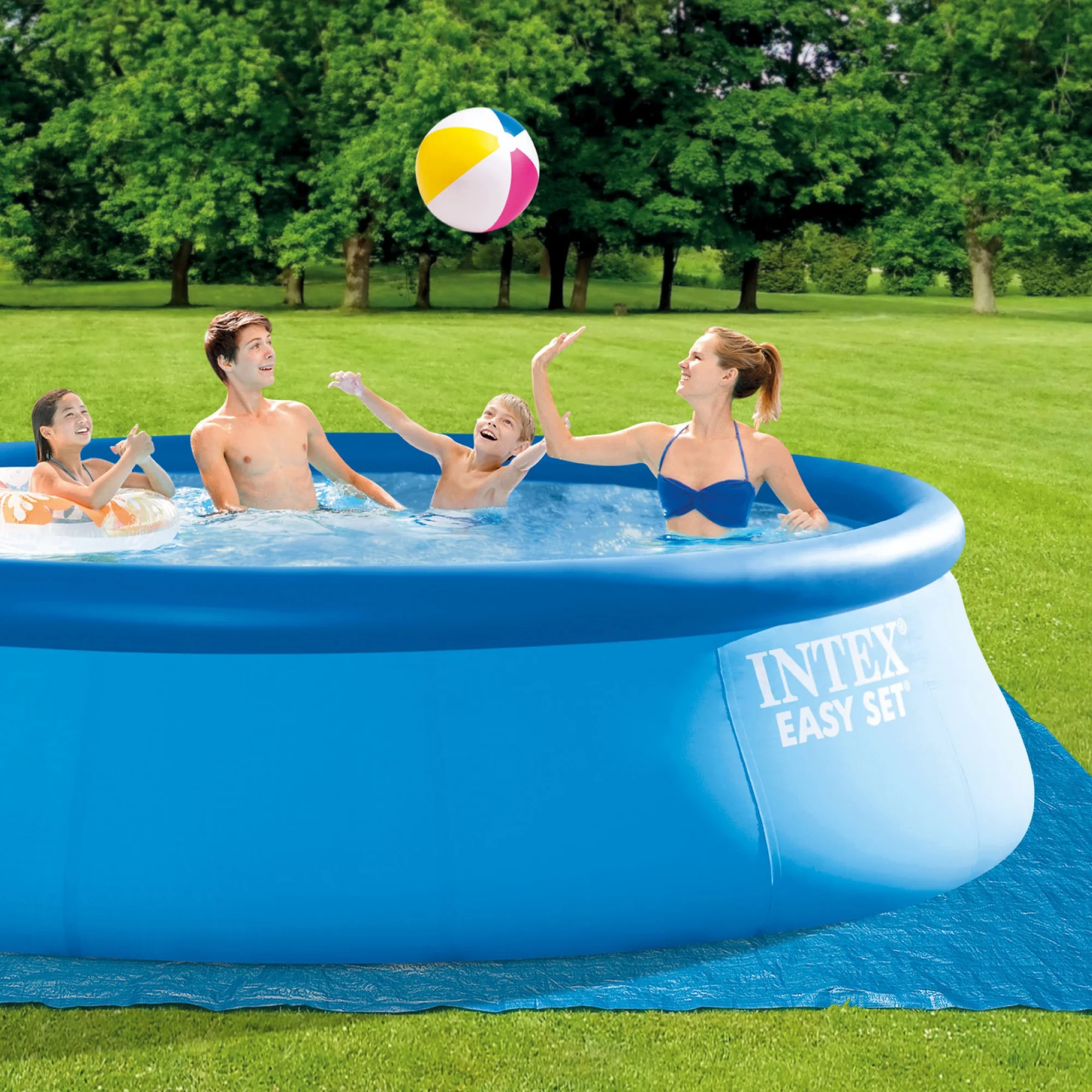 Intex 15' x 48" Inflatable Easy Set Above Ground Swimming Pool, Ladder And Pump