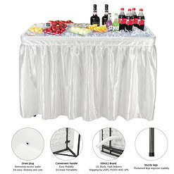 VINGLI 4 Foot Party Ice Cooler Folding Table, Portable Tailgate Camp Fishing Cleaning Table, Plastic with Matching Skirt