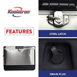 Koolatron Stainless Steel Ice Chest Beverage Cooler with Bottle Opener 51 L / 54 Quart 85 Can Capacity for Camping, Beach, RV, BBQs, Tailgating, Fishing