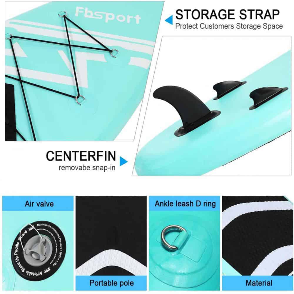 FBSPORT Inflatable Paddle Board, 11' Stand Up Paddleboard with Durable SUP Accessories & Carry Bag, Mint Green