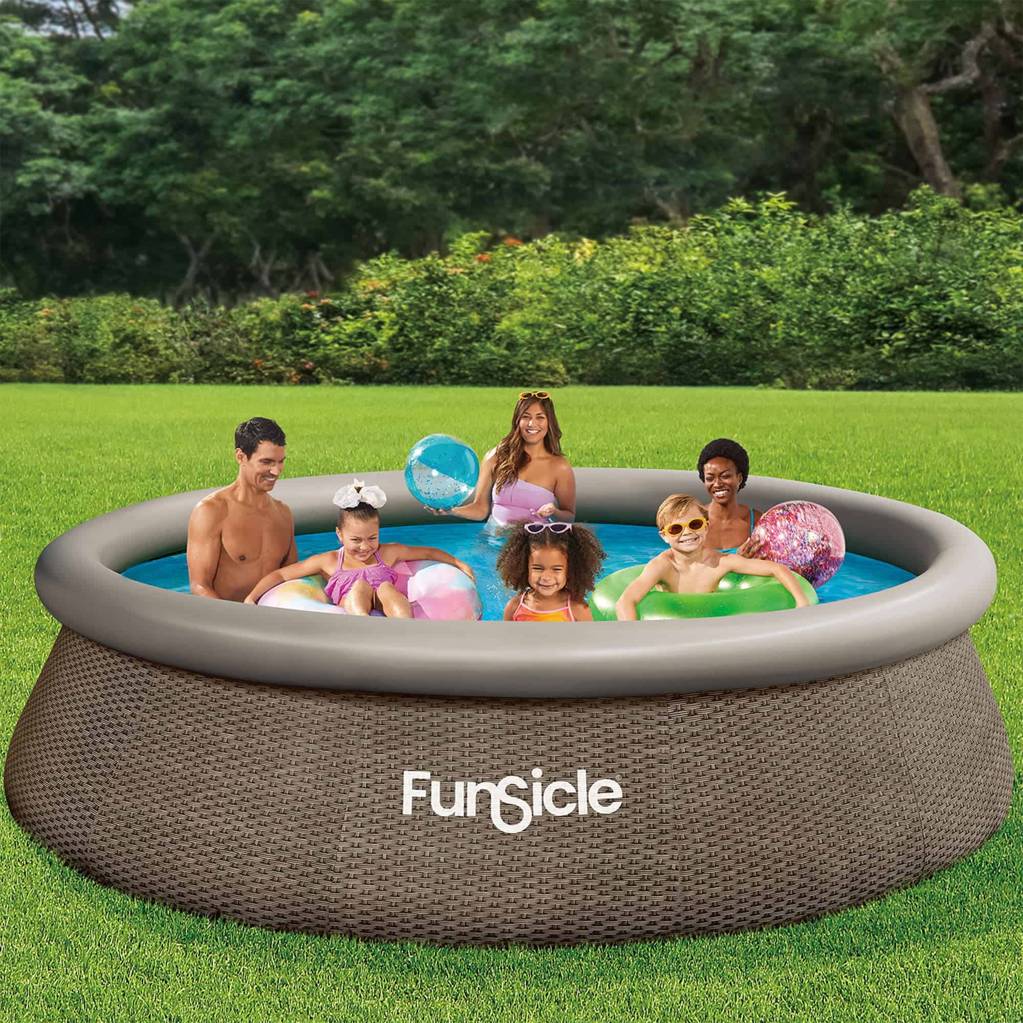 Funsicle 12ft x 36in Round QuickSet Designer Above Ground Pool, Dark Triple Basketweave with Cartridge Filter Pump, Age 6 & up